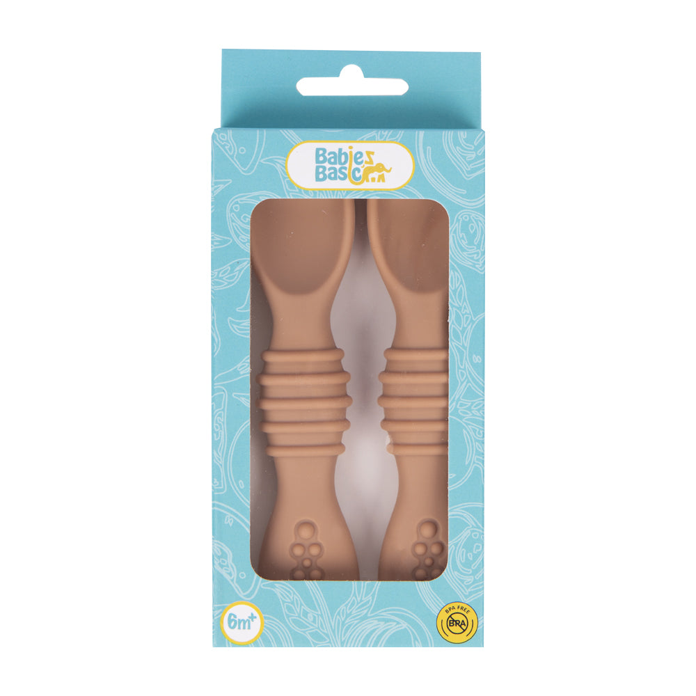 BabiesBasic Soft Tip BPA Free Silicone First Stage Training Spoons - Brown