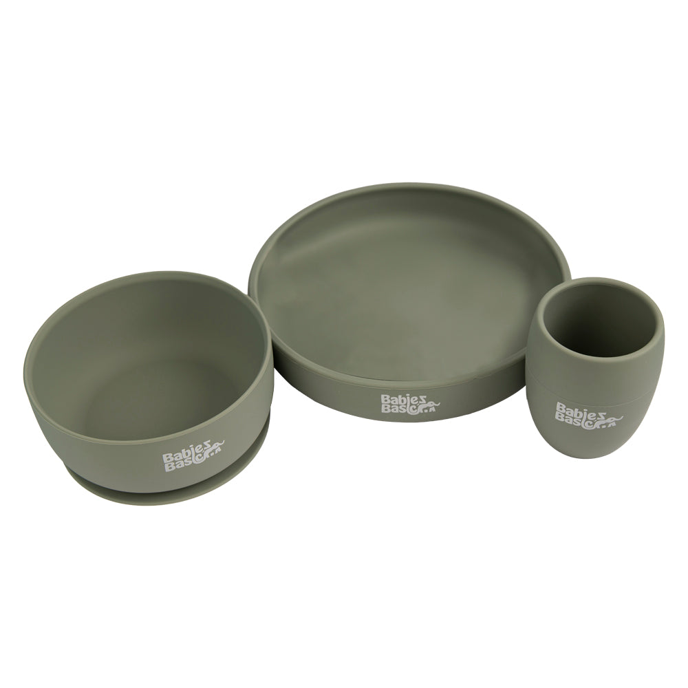 Babies Basic Silicone Plate, Bowl & Cup- Green