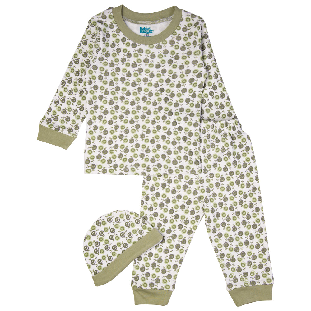 BabiesBasic 7 piece cotton Set include bib, blanket, mitten, cap, romper, top and bottom set, 9-12 Months , Green