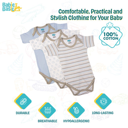 Babies Basic Printed Romper - Pack of 3, 0-3 Months , Multi Color