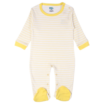 Babiesbasic 5 piece cotton Set include Bib, Romper, Mittens, cap and Sleepsuit- Life is Better, 6-9 Months , Yellow