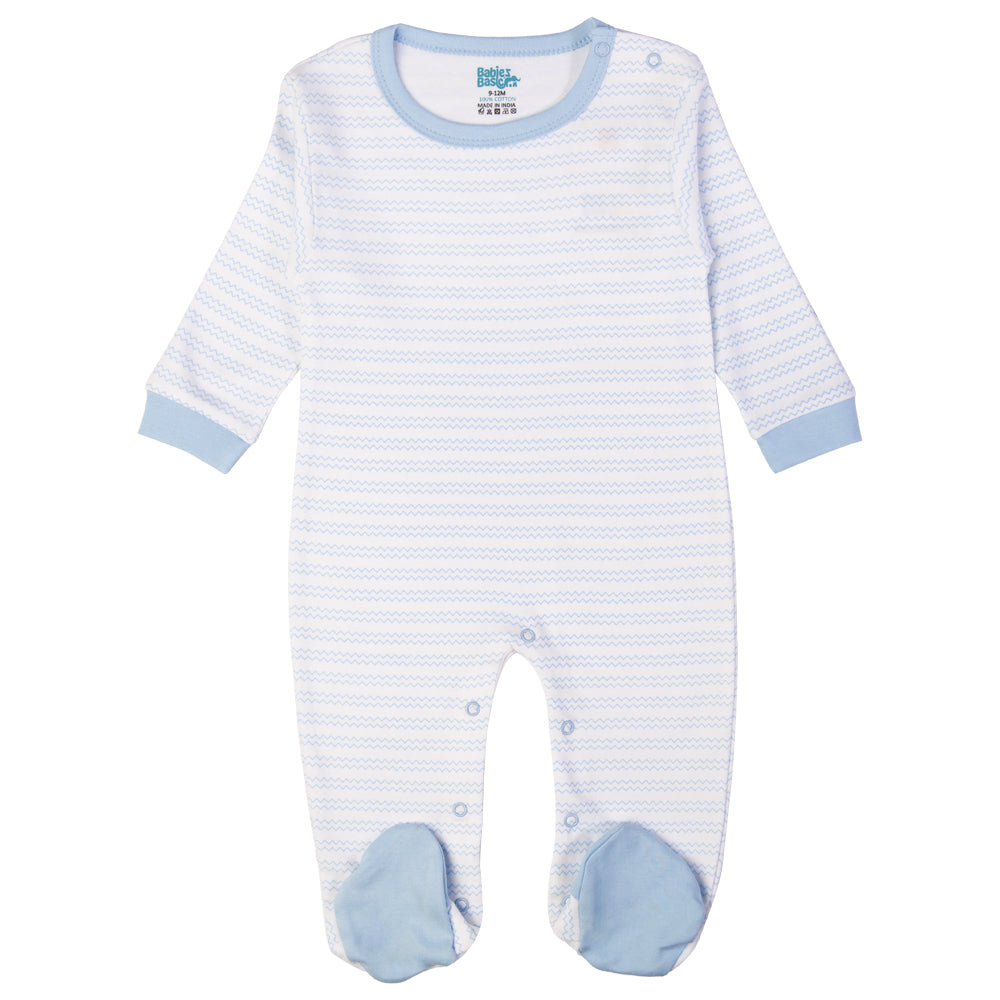 Babiesbasic 5 piece cotton Set include Bib, Romper, Mittens, cap and Sleepsuit- Life is Better, 3-6 Months , Blue