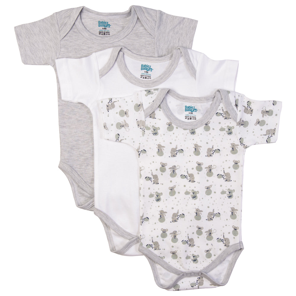 Babies Basic Printed Romper - Pack of 3, 12-18 Months , Multi Color