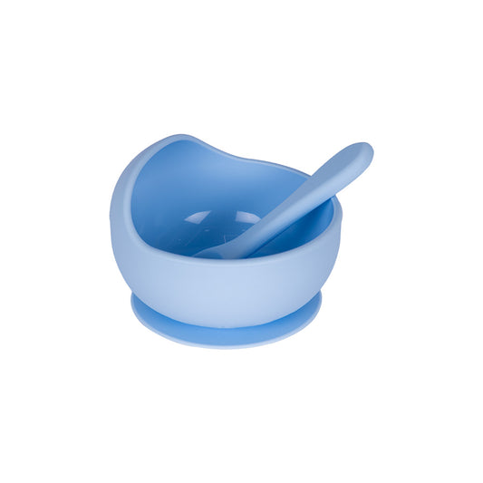 BabiesBasic Feeding Set, 2 Piece Silicone Set with Silicone Suction Bowl and Silicone Spoon - Blue