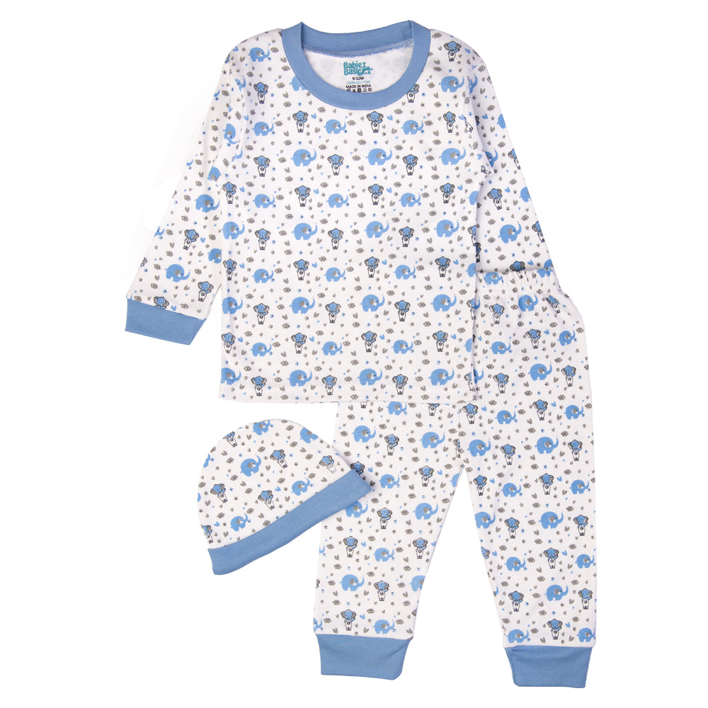 BabiesBasic 7 piece unisex 100% cotton Gift Set include bib, blanket, mitten, cap, romper, top and bottom set, 6-9 Months , Blue