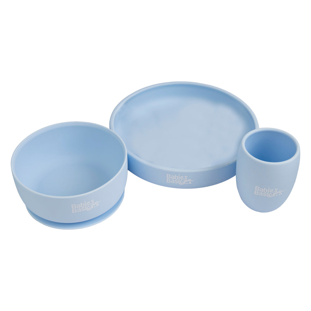 Babies Basic Silicone Plate, Bowl & Cup- Blue