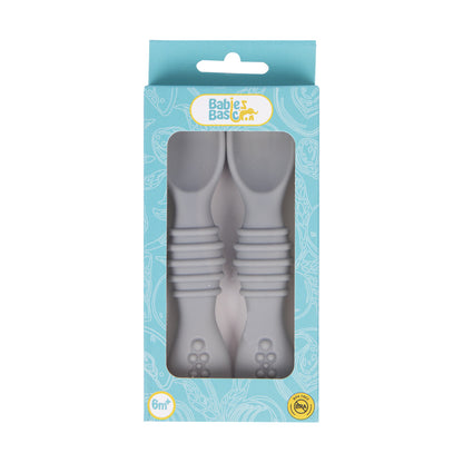 BabiesBasic Soft Tip BPA Free Silicone First Stage Training Spoons - Grey