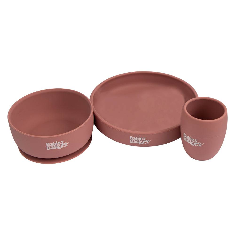 Babies Basic Silicone Plate, Bowl & Cup- Pink