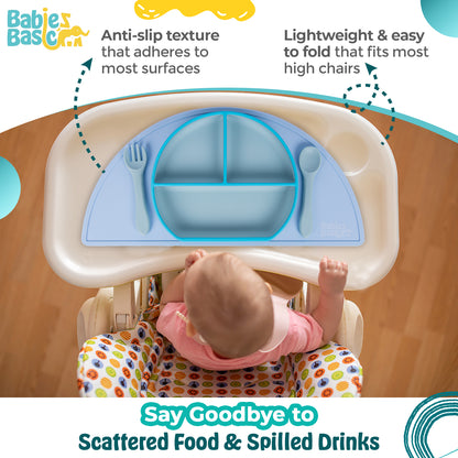 Babies Basic Silicone Placemat for Kids, BPA Free, Phthalate Free, Non-Slip Design, Easy to Clean - Blue