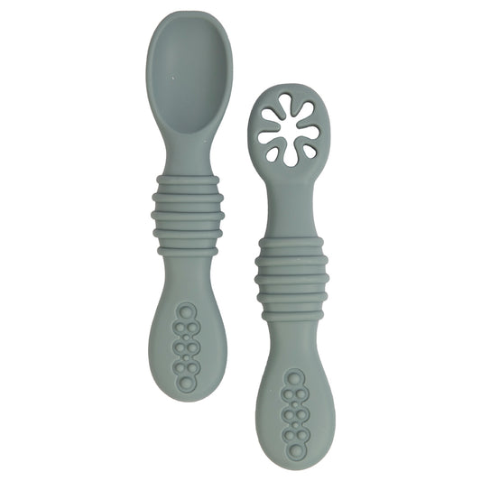 BabiesBasic Soft Tip BPA Free Silicone First Stage Training Spoon with Masher- Indigo