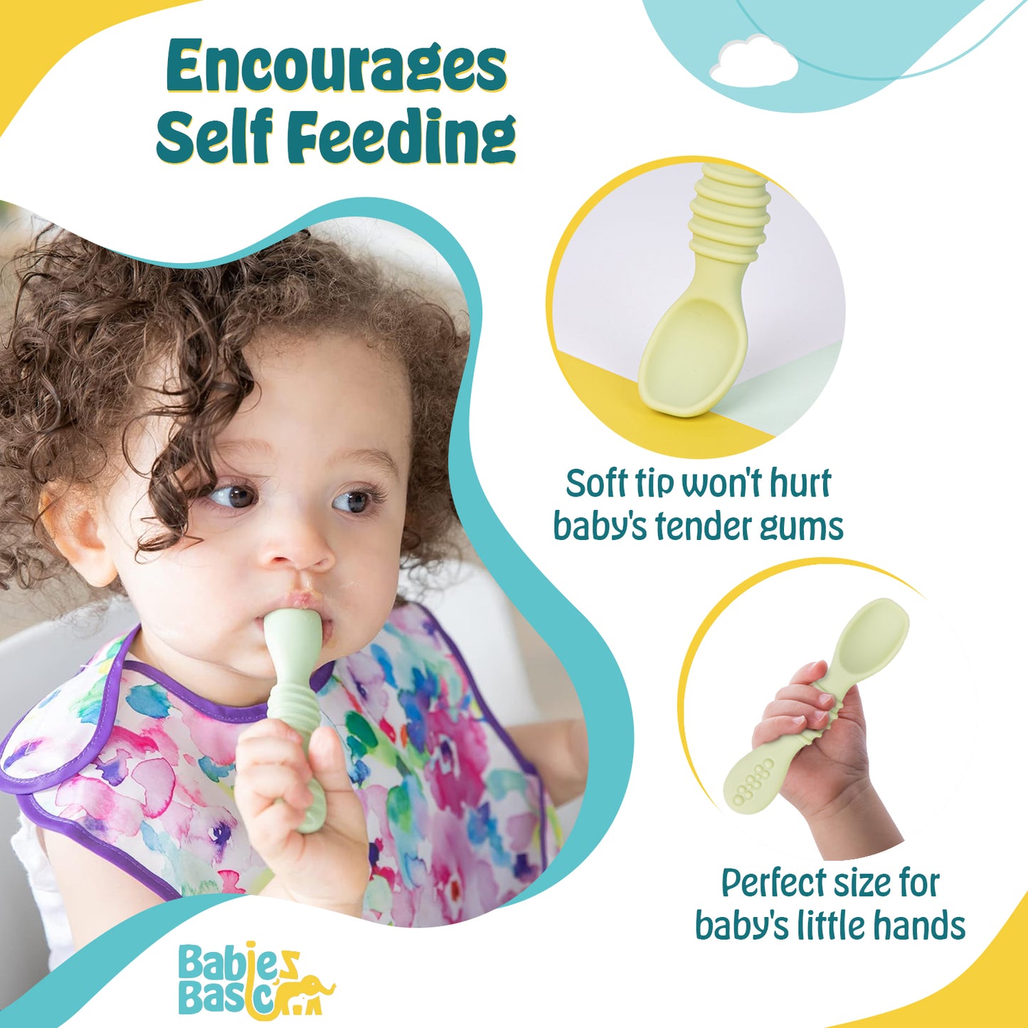 BabiesBasic Soft Tip BPA Free Silicone First Stage Training Spoons - Mint