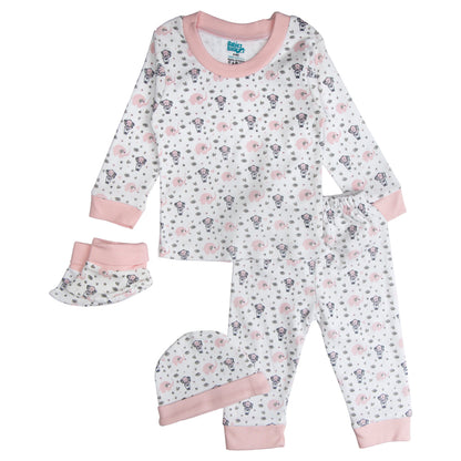 BabiesBasic 7 piece unisex 100% cotton Set include bib, socks, mitten, cap, romper, top and bottom set, 6-9 Months , Pink