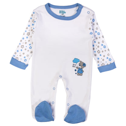 Babiesbasic 5 piece cotton Set include Bib, Romper, Mittens, cap and Sleepsuit- Always be brave, 6-9 Months , Blue