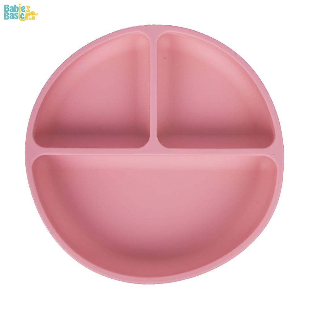 BabiesBasic Feeding Set, 6 Piece, Silicone Plate, Bowl, Bib, Spoon , Fork and  2 in 1 Cup - Pink