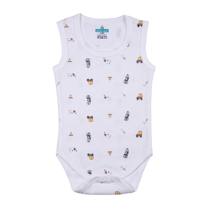 BabiesBasic 100% Super Combed Cotton, Sleeveless Romper/Bodysuit, for New Born to 24months. Set of 3 - Printed, 3-6 Months