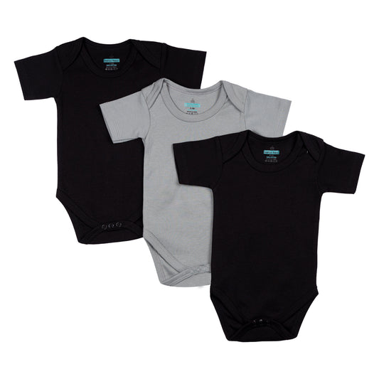 BabiesBasic 100% Super Combed Cotton, Short Sleeves Romper/Bodysuit, Set of 3 - Black, Navy,Grey, 18-24 Months