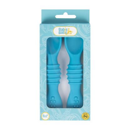 BabiesBasic Soft Tip BPA Free Silicone First Stage Training Spoons - Blue