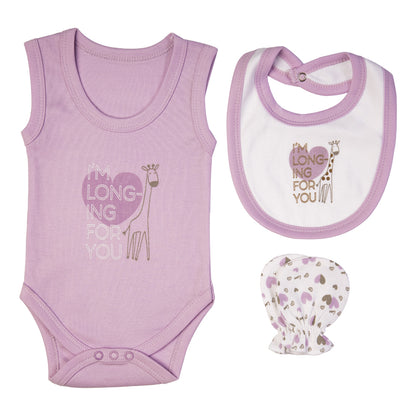 BabiesBasic 7 piece cotton Set include bib, blanket, mitten, cap, romper, top and bottom set, 6-9 Months , Purple