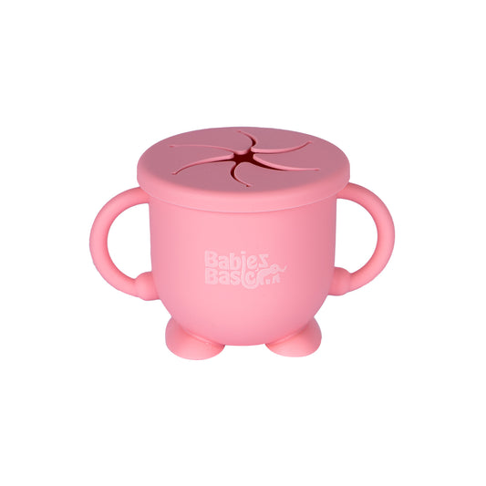 BabiesBasic Multi Purpose 2 in 1 Silicone Cup with Straw or a Snack Lid - Pink