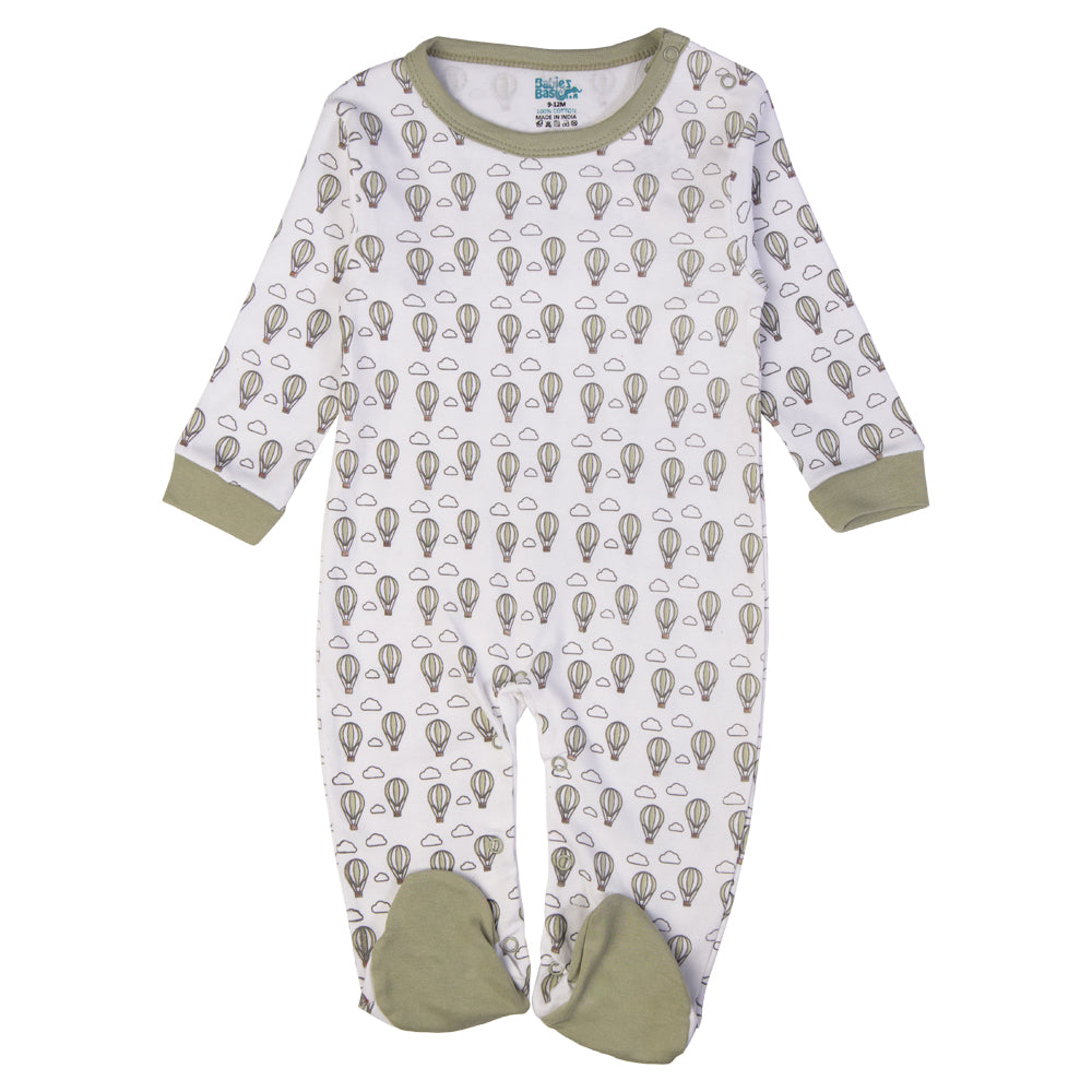 Babiesbasic 5 piece cotton Set include Bib, Romper, Mittens, cap and Sleepsuit- I can Fly, 3-6 Months , Green