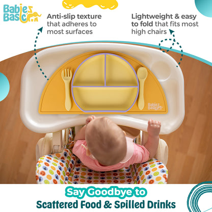 Babies Basic Silicone Placemat for Kids, BPA Free, Phthalate Free, Non-Slip Design, Easy to Clean - Yellow