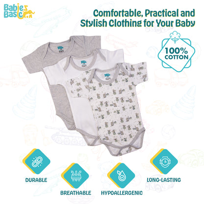 Babies Basic Printed Romper - Pack of 3, 3-6 Months , Multi Color