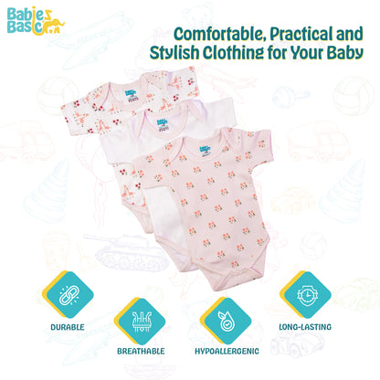 Babies Basic Printed Romper - Pack of 3, 0-3 Months , Multi Color