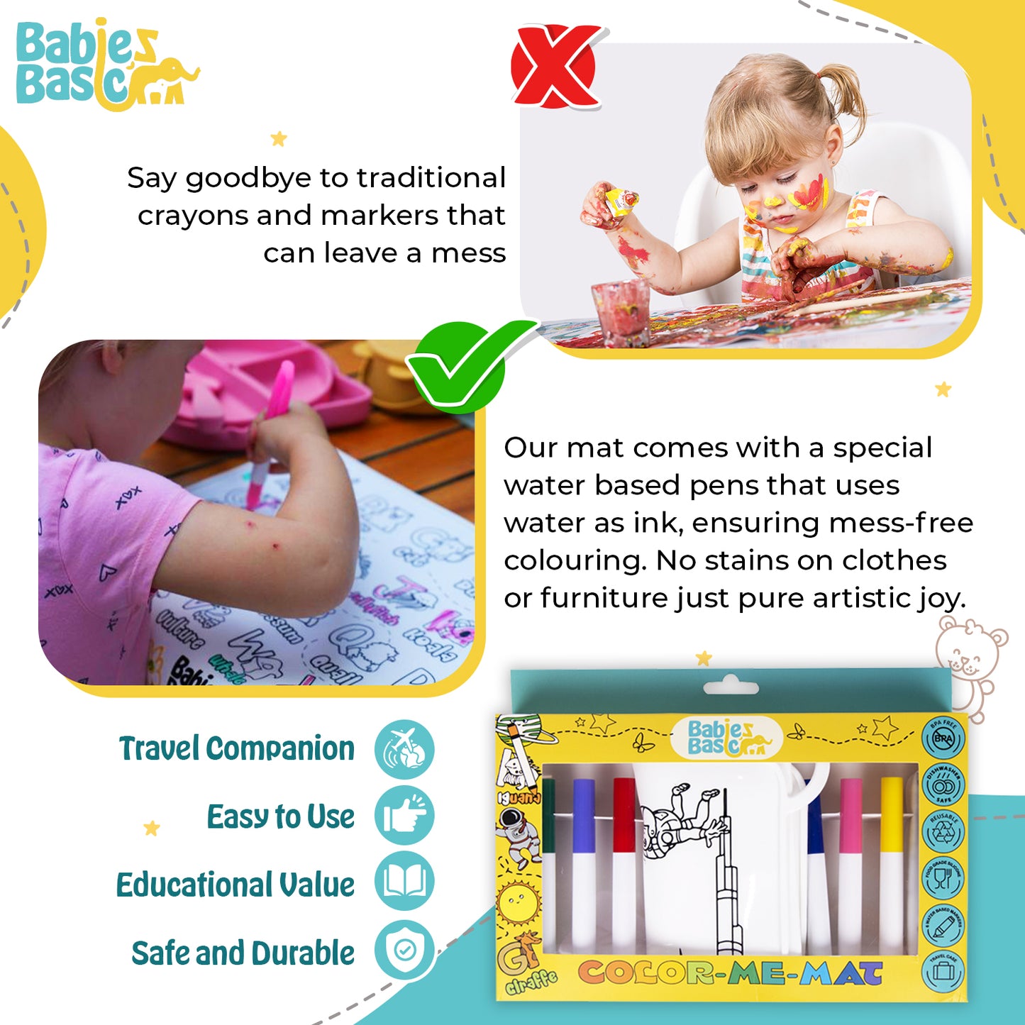 Babies Basic Reusable Silicone Colouring Mat with Pens and Travel Case - Dubai Design