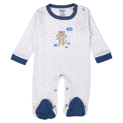 Babiesbasic 5 piece cotton Set include Bib, Romper, Mittens, cap and Sleepsuit- Stay Healthly, 9-12 Months , Blue