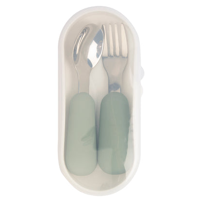 Babies Basic Stainless Steel Cutlery Set with Spoon and Fork with travel case - Green