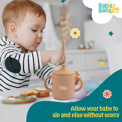 Babies Basic Stage 2 Silicone Trainer Cup with Handles for Kids, Blush