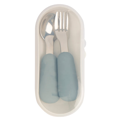 Babies Basic Stainless Steel Cutlery Set with Spoon and Fork with travel case - Indigo