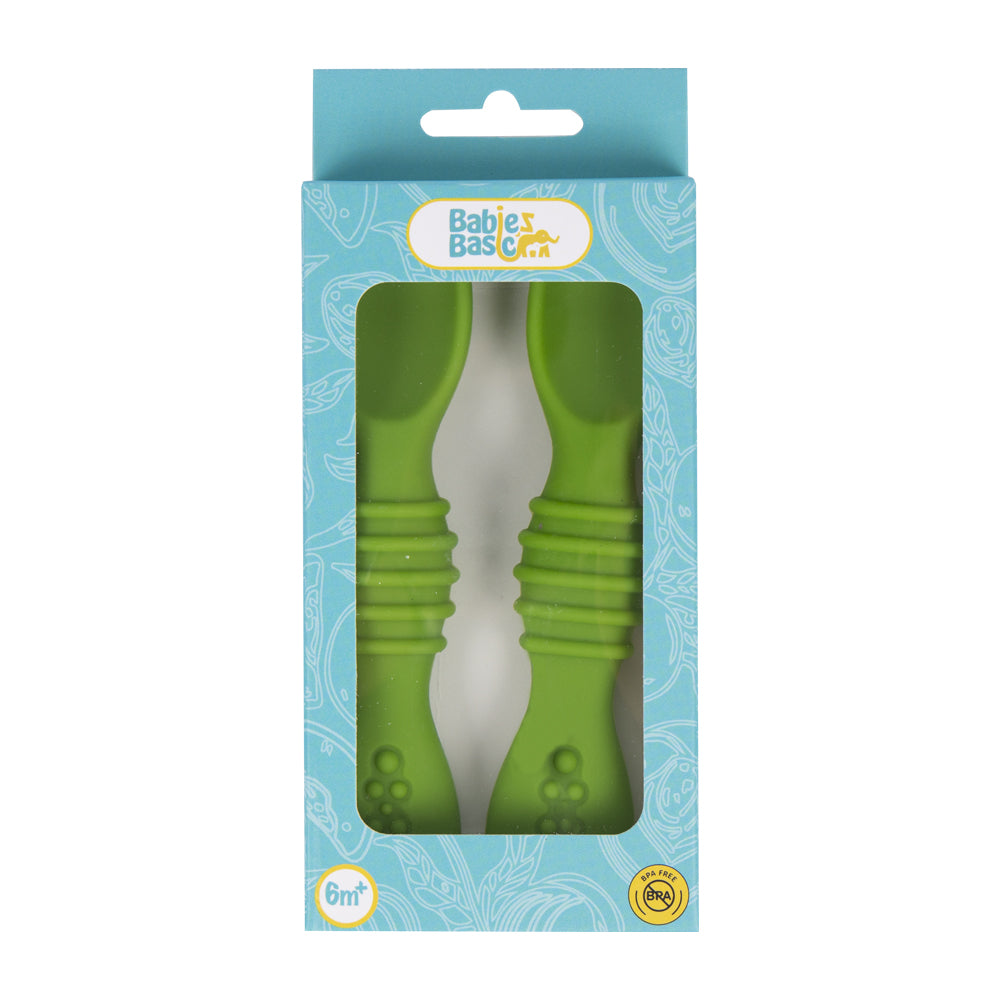 BabiesBasic Soft Tip BPA Free Silicone First Stage Training Spoons - Green