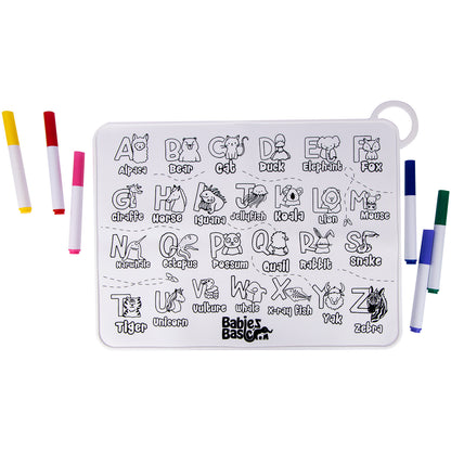 Babies Basic Reusable Silicone Colouring Mat with Pens and Travel Case - English Alphabet Design