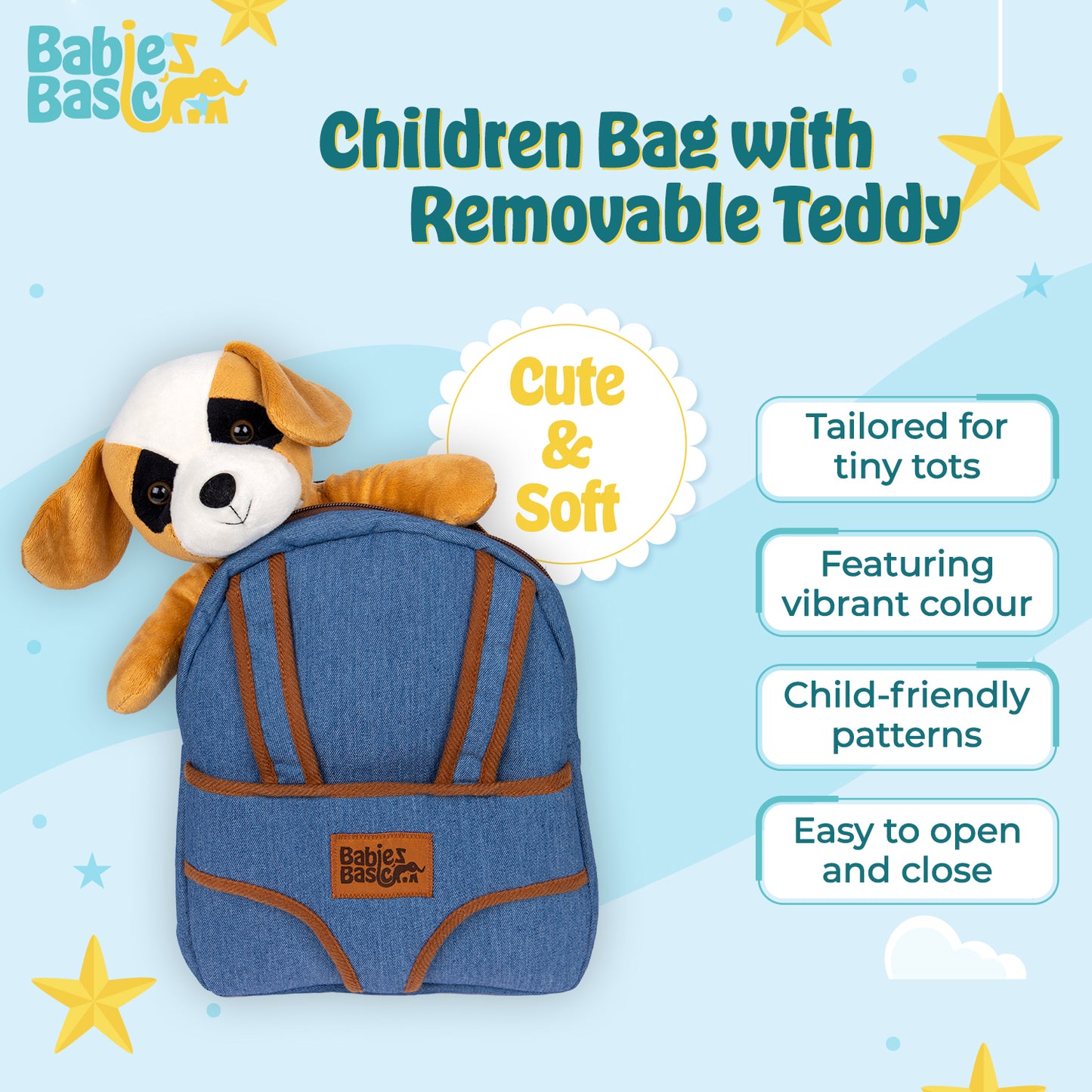 Babies Basic Kid/Baby bag with detachable Teddy - Brown