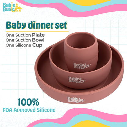 Babies Basic Silicone Plate, Bowl & Cup- Pink