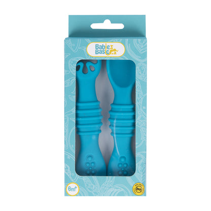 BabiesBasic Soft Tip BPA Free Silicone First Stage Training Spoon with Masher- Blue