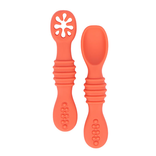 BabiesBasic Soft Tip BPA Free Silicone First Stage Training Spoon with Masher- Pink