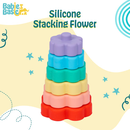 Babies Basic Silicone Stacking Toy for Babies/Kids, Stacking Cup,Flower Shape, BPA Free 100% Safe - Flower