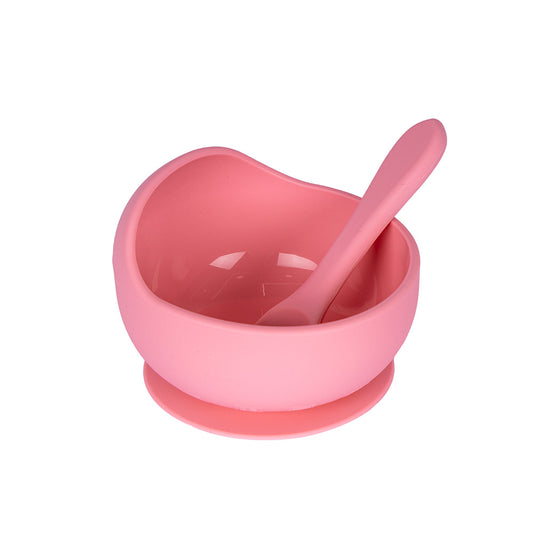 BabiesBasic Feeding Set, 2 Piece Silicone Set with Silicone Suction Bowl and Silicone Spoon - Pink