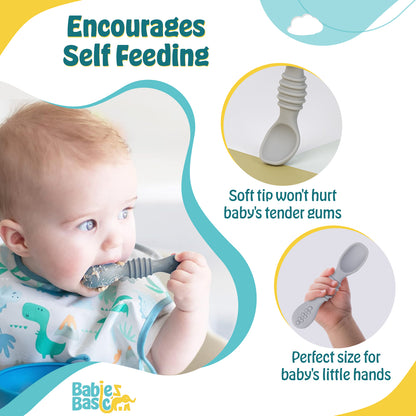 BabiesBasic Soft Tip BPA Free Silicone First Stage Training Spoons - Grey