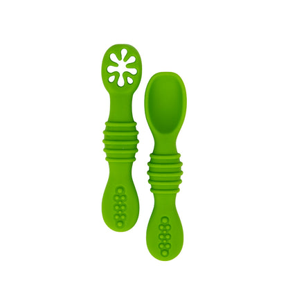 BabiesBasic Soft Tip BPA Free Silicone First Stage Training Spoon with Masher- Green