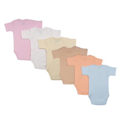 BabiesBasic 100% Super Combed Cotton, Short Sleeves Romper/Bodysuit, Set of 6 - Multicolor, 0-3 Months