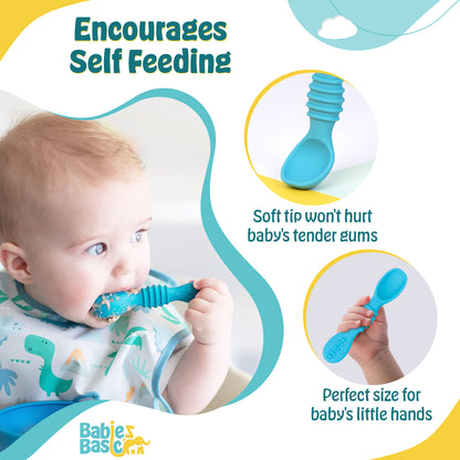 BabiesBasic Soft Tip BPA Free Silicone First Stage Training Spoons - Blue