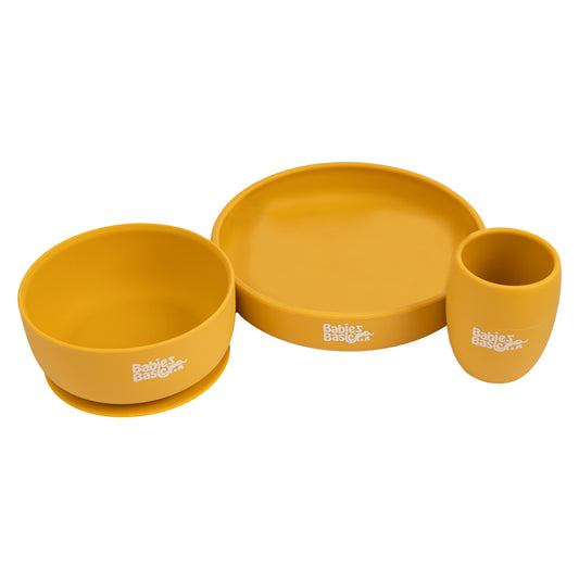 Babies Basic Silicone Plate, Bowl & Cup- Yellow