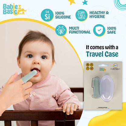 BabiesBasic Toothbrush with Travel Case for Babies - Green Silicone Toothbrush