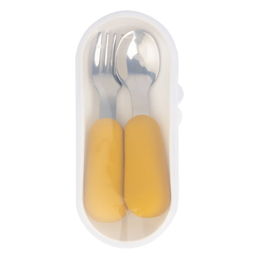 Babies Basic Stainless Steel Cutlery Set with Spoon and Fork with travel case - Yellow