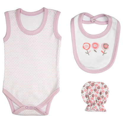 BabiesBasic 7 piece cotton Set include bib, blanket, mitten, cap, romper, top and bottom set, 3-6 Months , Light Mouve