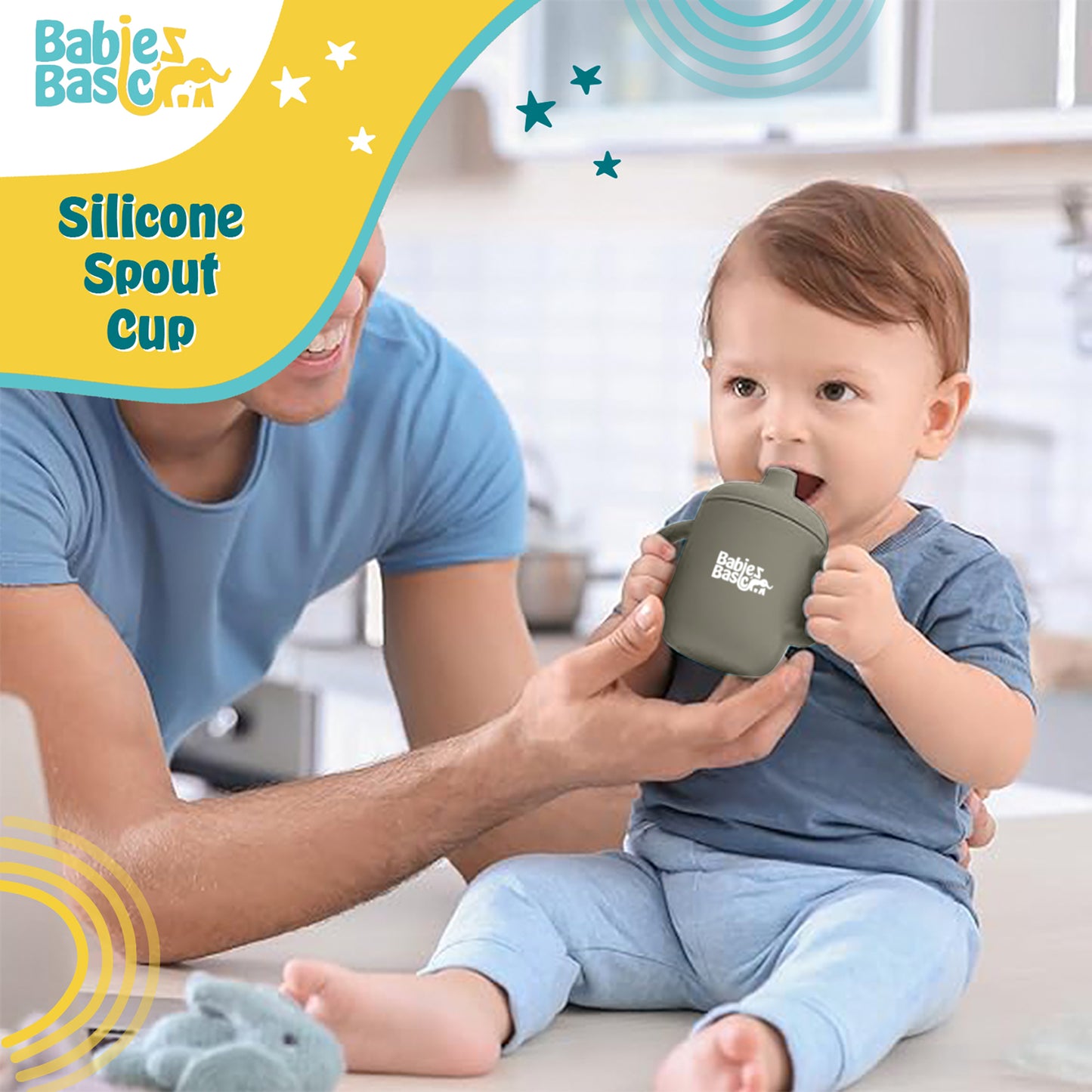 Babies Basic Stage 1 Silicone Trainer Cup with handles for Babies, Green