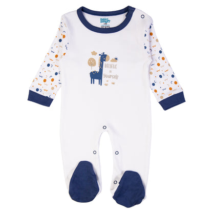 Babiesbasic 5 piece cotton Set include Bib, Romper, Mittens, cap and Sleepsuit- Believe in Yourself, 9-12 Months , Blue